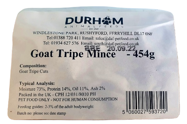 DAF Goat Tripe Mince Label