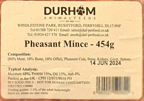 DAF Pheasant Mince Label