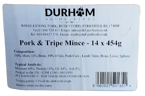 DAF Pork and Tripe Mince Box of 14 Label