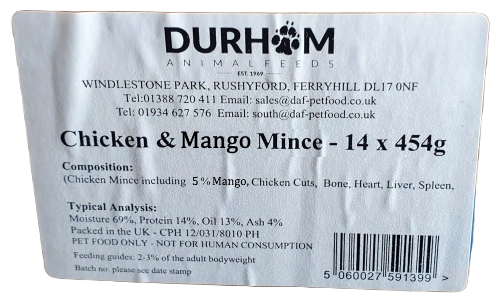 DAF Chicken and Mango Mince Box of 14 Label